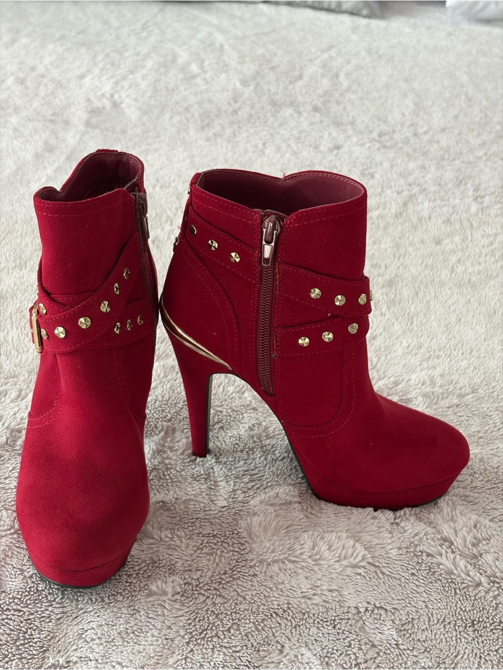 Red Faux Suede Studded Ankle Booties - Women size 5
